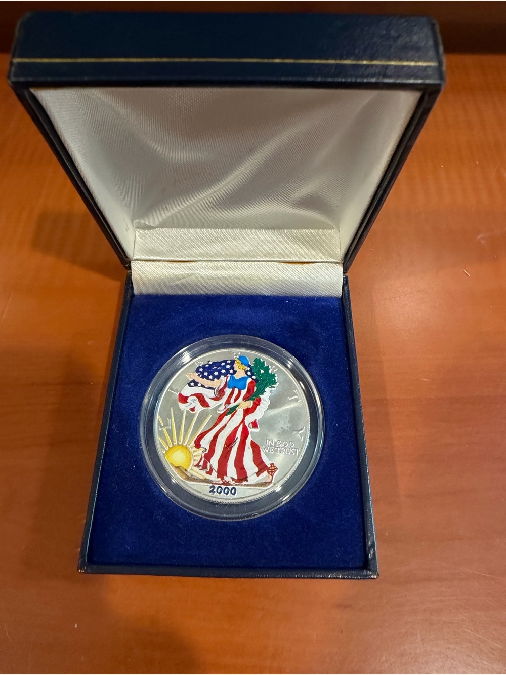 2000 Colorized American Silver Eagle 1 oz Fine Silver $1 Coin w/ Display Box